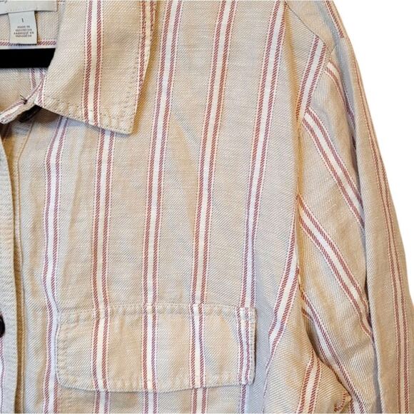 Hinge Nordstrom Light Beige Striped Linen Blend Casual Jacket Size 1 - Picture 5 of 7